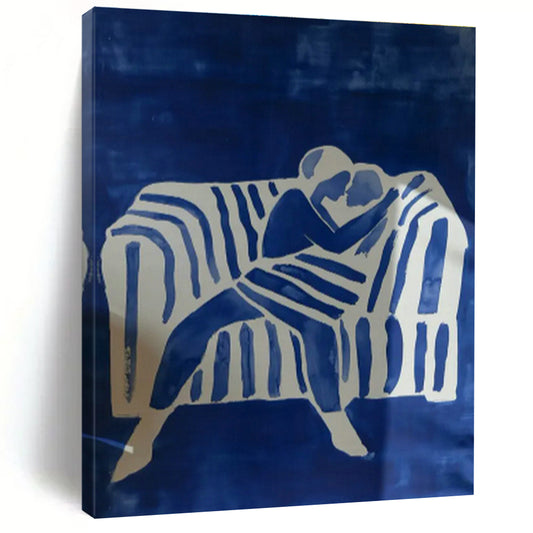 Blue - Toned Couple on Sofa Art for Romantic Living Room & Intimate Hotel Suite DLZ0692