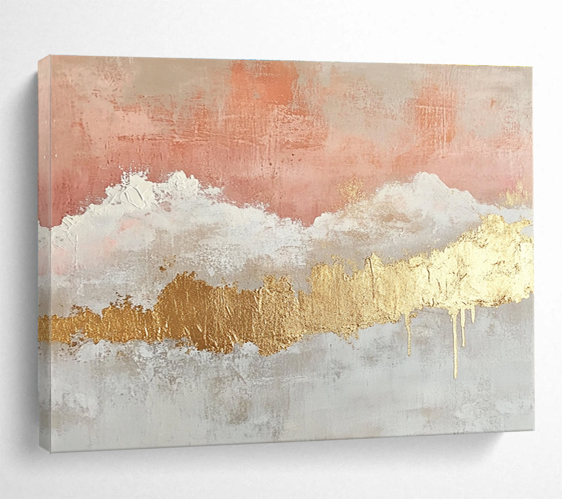 Pink - Gold Abstract Clouds Art for Bridal Suite & Chic Retail Store SC236