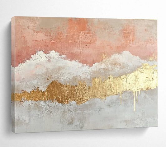 Pink - Gold Abstract Clouds Art for Bridal Suite & Chic Retail Store SC236