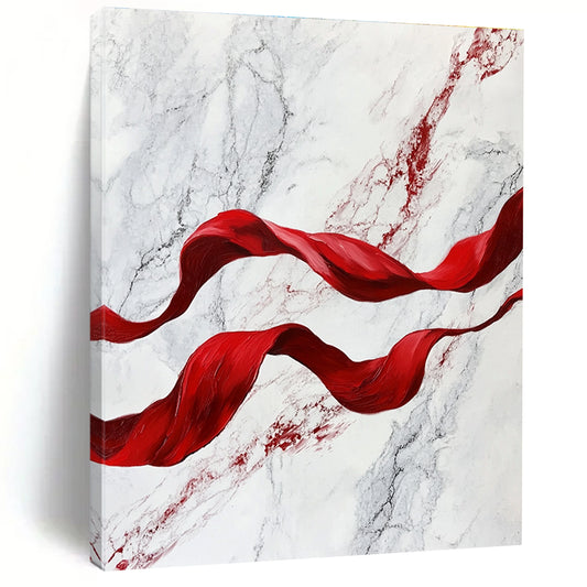 Red Ribbons on Marble Art for Luxury Hotel Spa & Sophisticated Home Bathroom STSC1416