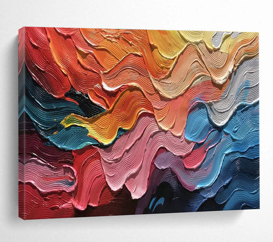 Colorful Wave Palette Knife Art for Bohemian - Style Beach House Living Rooms DLZ3207