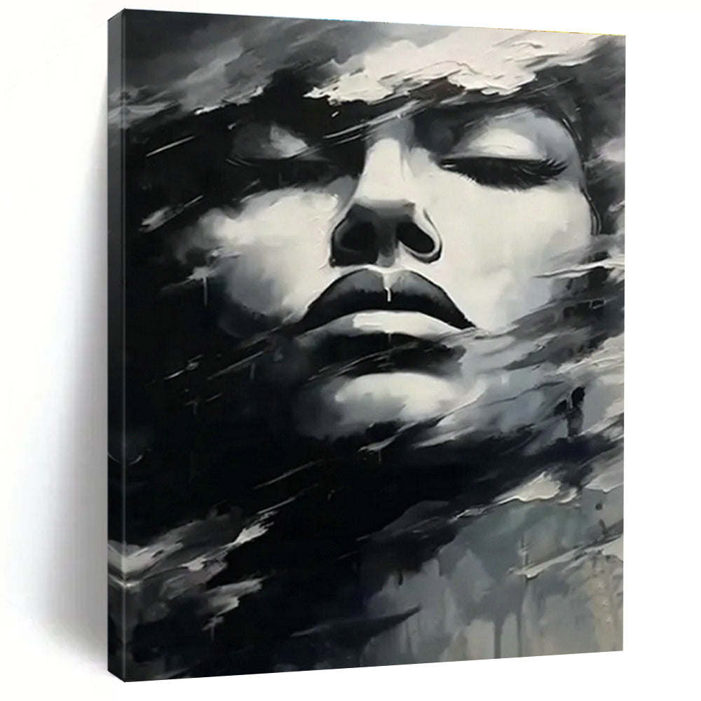 Black and White Abstract Face Art for Modern Art Gallery & Edgy Home Office DLZ1543
