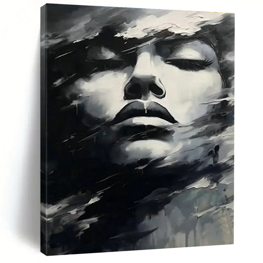 Black and White Abstract Face Art for Modern Art Gallery & Edgy Home Office DLZ1543