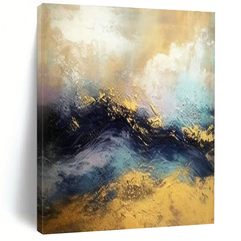 Gold - Blue Wave Abstract Art for Beachfront Resort & Luxury Yacht Club DLZ1812