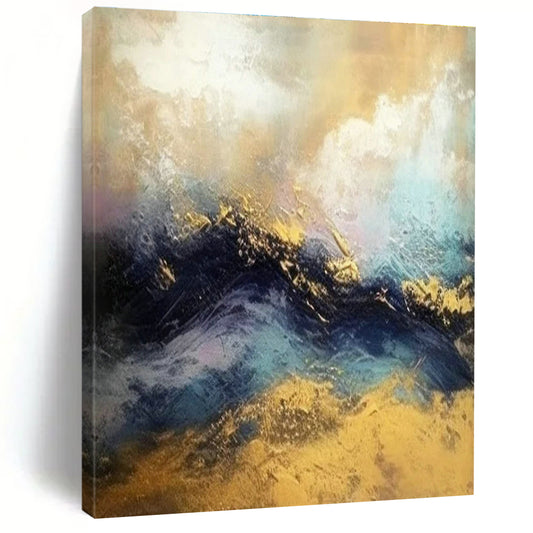 Gold - Blue Wave Abstract Art for Beachfront Resort & Luxury Yacht Club DLZ1812
