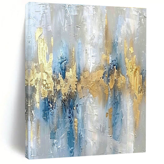 Gray - White - Blue - Gold Abstract Art for Mountain Chalet & Contemporary Hotel Suite DLZ1908