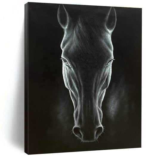 Black Horse Portrait Art for Equestrian Estate & Sophisticated Home Office DLZ1989