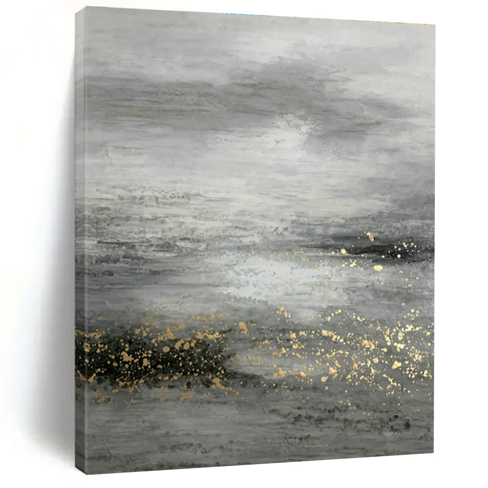 Grey - Gold Ocean Abstract Art for Living Room & Bedroom DLZ0534