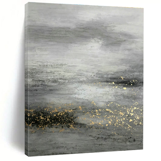 Grey - Gold Ocean Abstract Art for Living Room & Bedroom DLZ0534