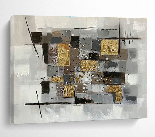 Gold - Grey Geometric Collage Art for Contemporary Study DLZ2737