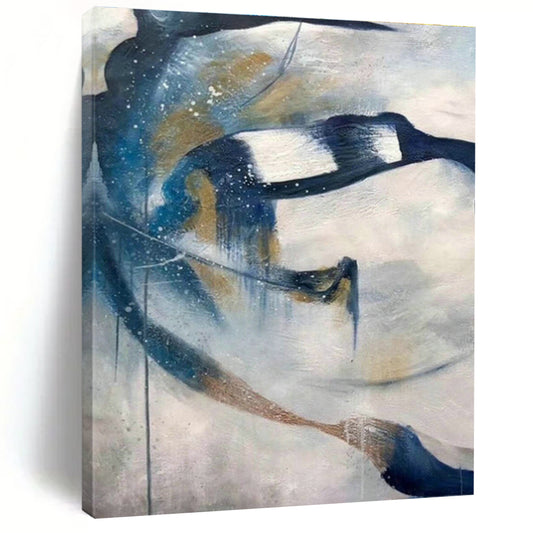 Blue - Gold Splash Abstract Art for Living Room & Office DLZ0490