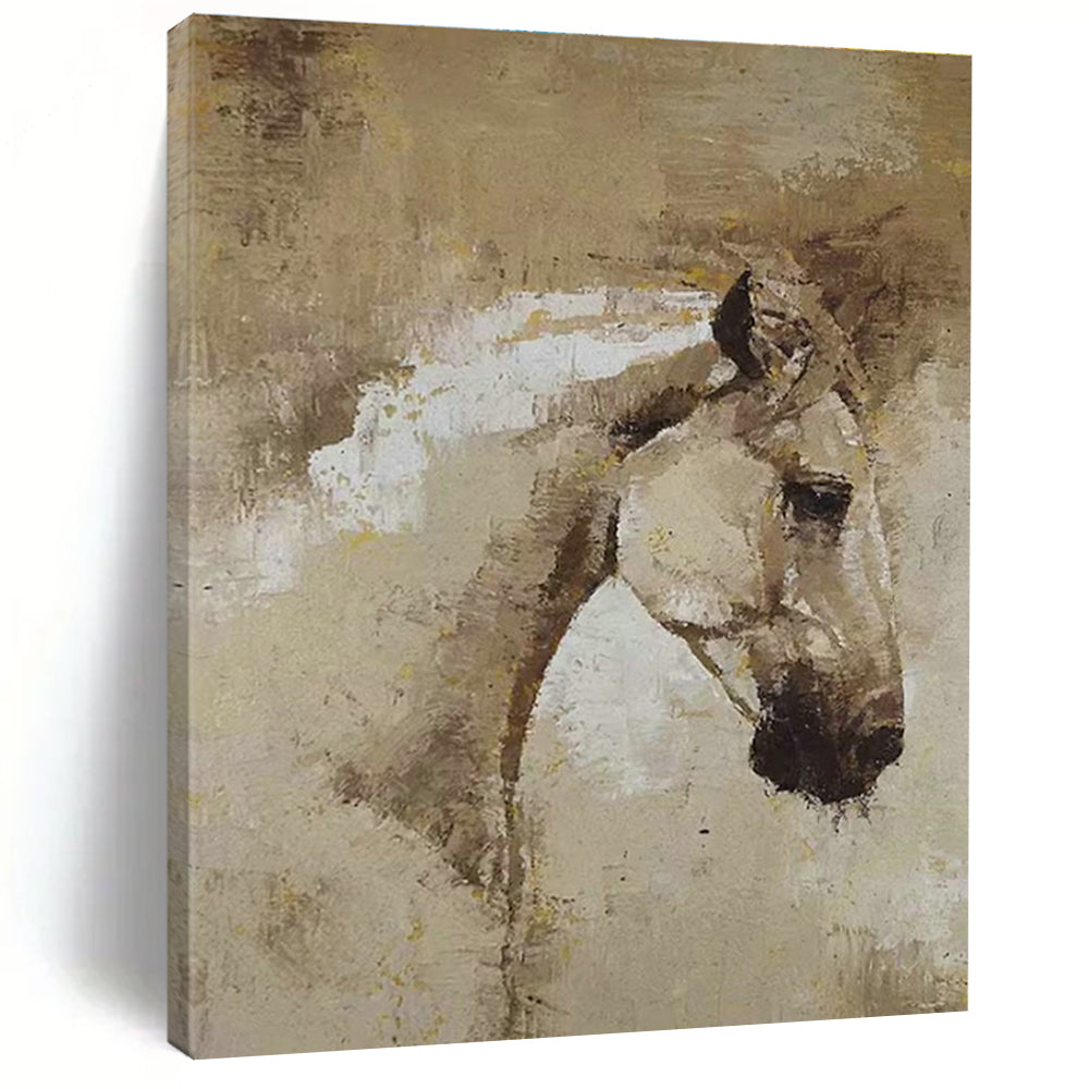 Brown and White Horse Head Oil Painting for Equestrian Club & Rustic Living Room DLZ1971