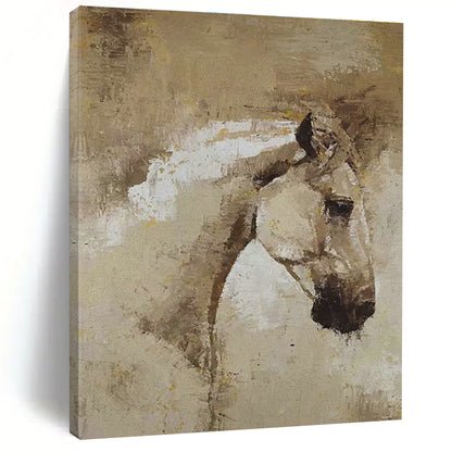 Brown and White Horse Head Oil Painting for Equestrian Club & Rustic Living Room DLZ1971