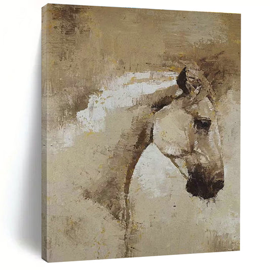 Brown and White Horse Head Oil Painting for Equestrian Club & Rustic Living Room DLZ1971