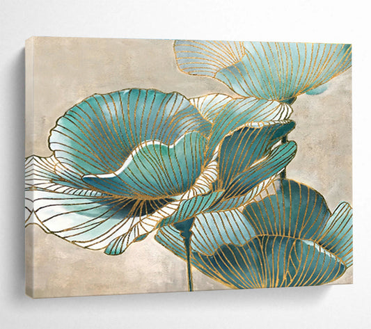 Blue - and - Gold Floral Pattern Art for Elegant Bathroom DLZ2812