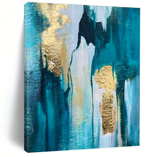 Blue - Gold Abstract Art for High - End Spa & Luxury Home Office DLZ1904