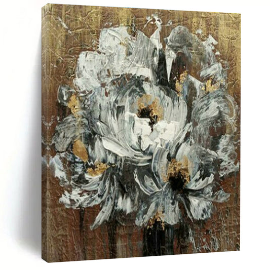 White Flowers with Gold Art for Luxury Home Bedroom & Art - Loving Spa DLZ2107