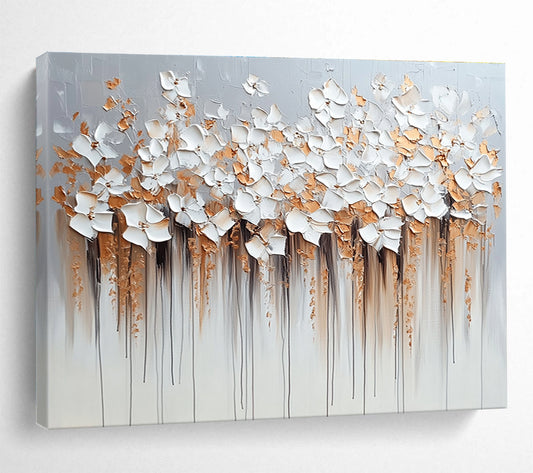 Textured White Flowers Art for Botanical - Themed Restaurant & Floral Design Studio SC294