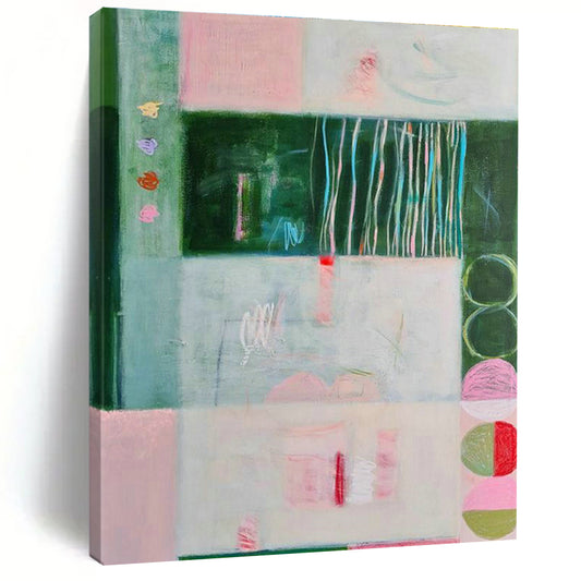 Pink - Green Geometric Art for Eco - Friendly Café Walls DLZ0145