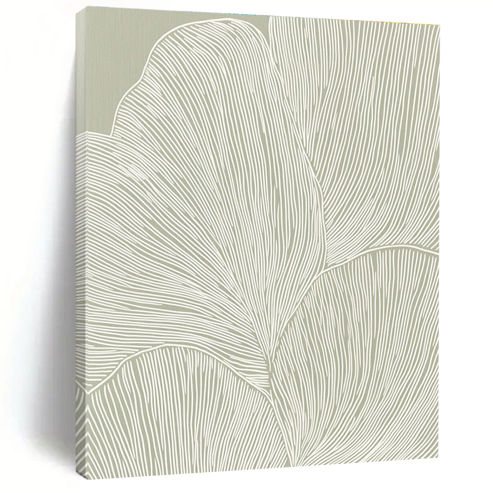 Line - Drawn Leaves on Green Minimalist Botanical Art for Scandinavian - Style Home & Calm Home Office STSC1483