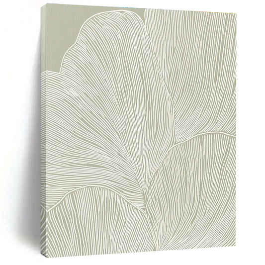Line - Drawn Leaves on Green Minimalist Botanical Art for Scandinavian - Style Home & Calm Home Office STSC1483