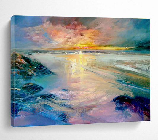 Beach Sunset Oil Painting for Coastal Home Living Room Fireplaces DLZ2597