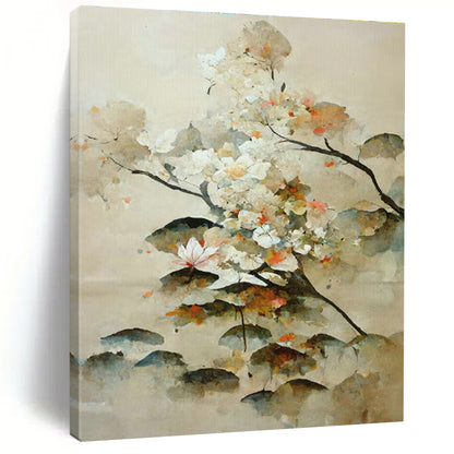 Watercolor Floral Abstract Art for Asian - Inspired Home Tea Room & Botanical Art Gallery DLZ1618
