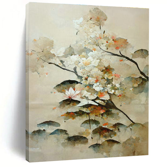 Watercolor Floral Abstract Art for Asian - Inspired Home Tea Room & Botanical Art Gallery DLZ1618