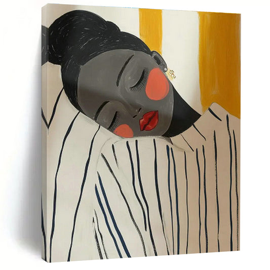 Sleeping Figure in Striped Top Art for Tranquil Bedroom & Wellness Retreat DLZ0704