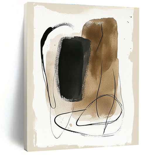 Earthy Ink Shapes Organic Abstract Art for Scandinavian - Style Living Room & Creative Home Studio STSC1463