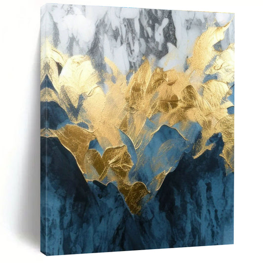 Blue and Gold Leaf Abstract Art for Living Room & Bedroom DLZ0442
