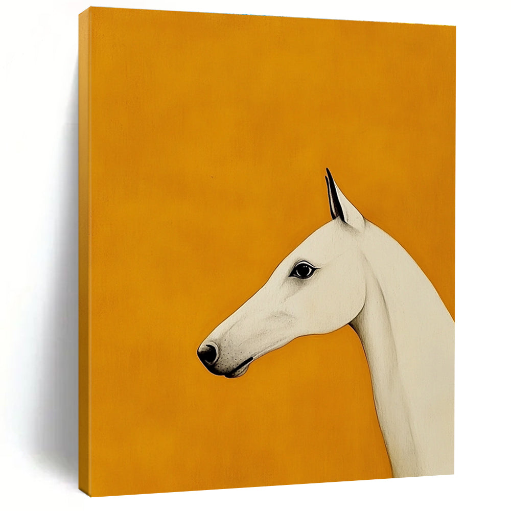 White Horse on Orange Background Art for Equestrian Home Hallway & Modern Art Studio STSC1063