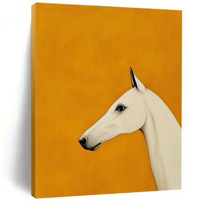 White Horse on Orange Background Art for Equestrian Home Hallway & Modern Art Studio STSC1063