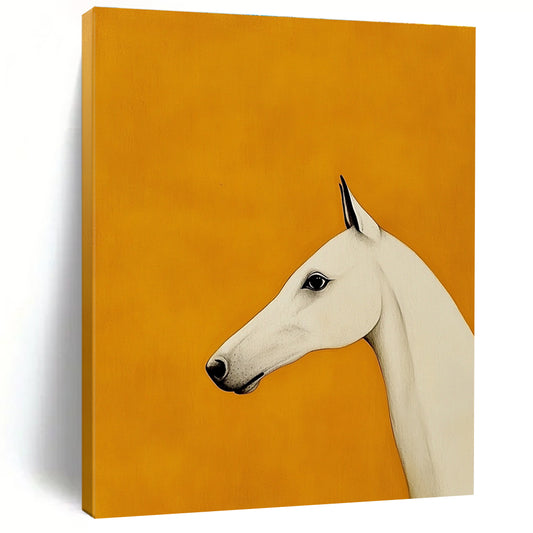White Horse on Orange Background Art for Equestrian Home Hallway & Modern Art Studio STSC1063
