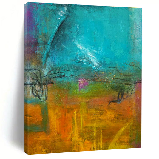 Blue - Orange Abstract Art for Modern Studio Waiting Rooms DLZ0059