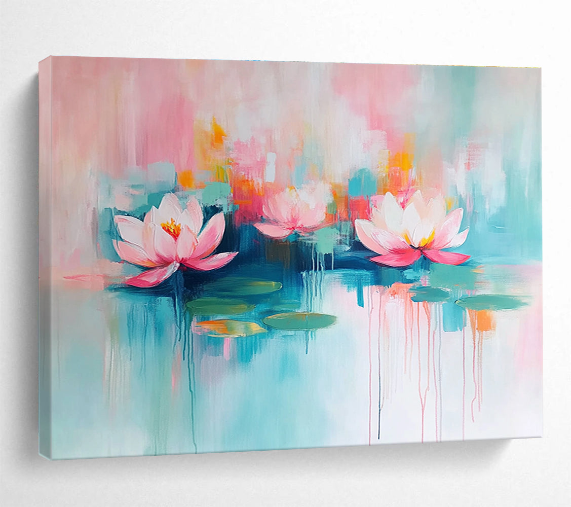 Pastel Water Lilies Art for Coastal Home Bathroom & Relaxing Tea House SC197