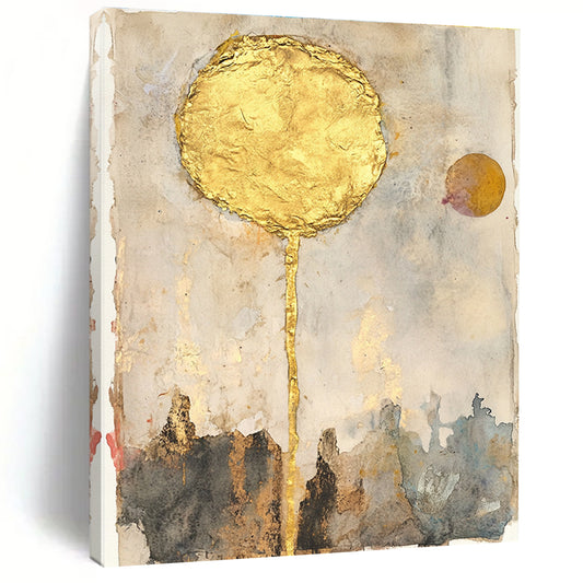 Golden Sun Abstract Mysterious Art for Bohemian - Style Lounge & Spiritual Home Meditation Room STSC1461
