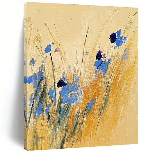 Blue Flowers in Yellow Grass for Bohemian Garden Room & Serene Reading Nook STSC336