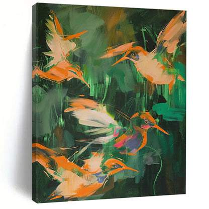 Orange Birds in Jungle Abstract Art for Tropical Resort & Nature - Lover’s Bedroom DLZ0681