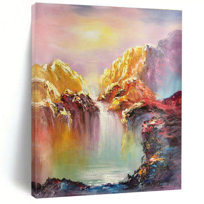 Colorful Mountain Waterfall Oil Painting for Luxury Hotel Suite & Wellness Spa DLZ1286