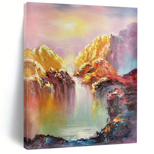 Colorful Mountain Waterfall Oil Painting for Luxury Hotel Suite & Wellness Spa DLZ1286