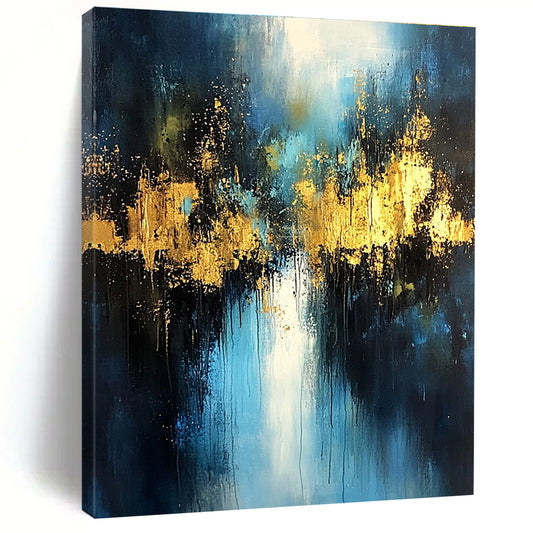 Blue and Gold Abstract Forest Reflection for Bohemian - Style Living Room & Nature - Inspired Restaurant STSC399
