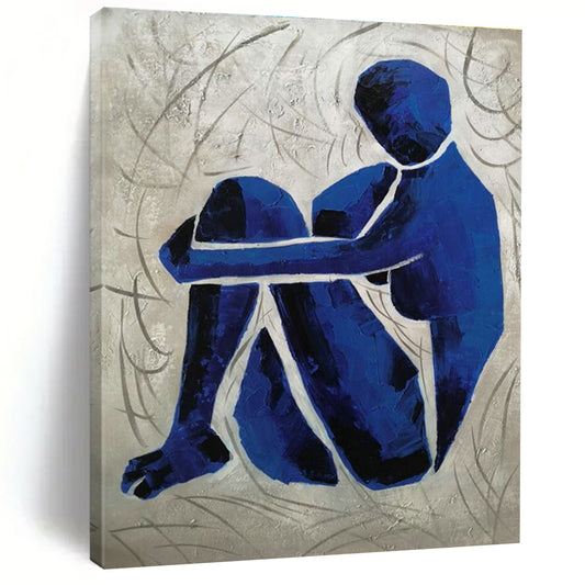 Contemplative Blue Figure Art for Therapy Space & Thoughtful Library DLZ2269