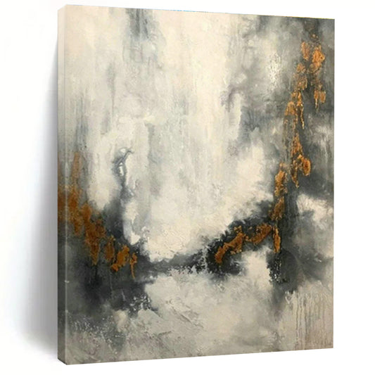 Grey - Gold Waterfall Abstract Art for Living Room & Study DLZ0538