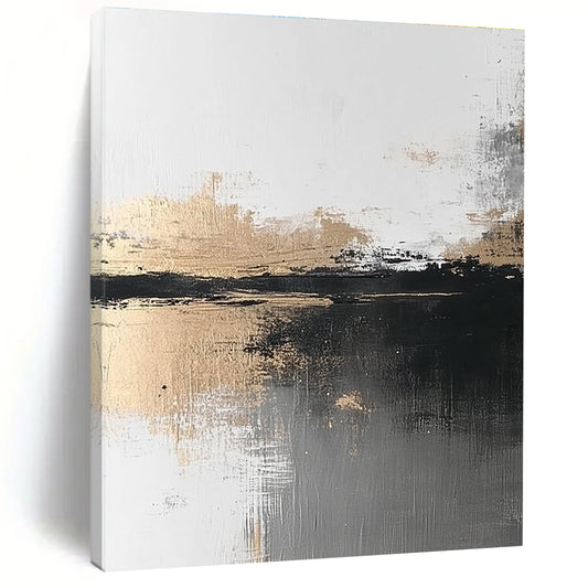 Black, White, and Gold Abstract Landscape for Minimalist Home Office & Art - Centric Lounge STSC387