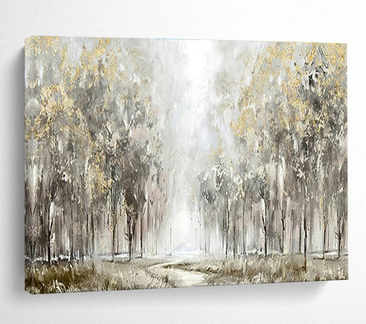 Gold - Leaf Forest Path Art for Elegant Countryside Villa Hallways DLZ3121