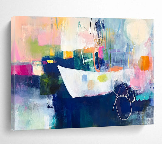 Abstract Boat Scene Art for Nautical - Themed Restaurant & Coastal Home SC306