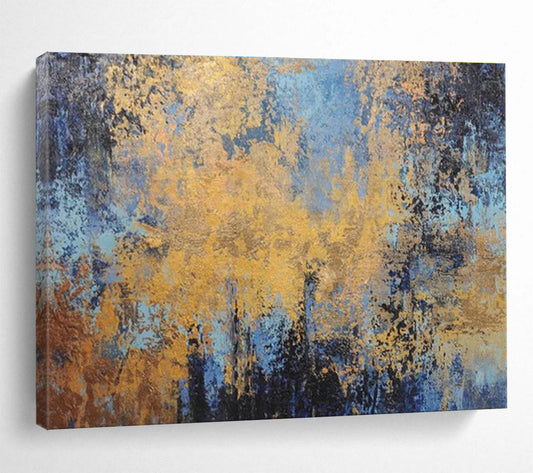 Gold - Blue Abstract Art: Elevate Your Living Room with Dreamy Color Blends DLZ2384