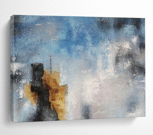 Sophisticated Blue - Gold Abstract Accent for Cultivating a Luxurious Office Atmosphere DLZ3037