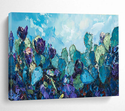 Blue Cactus Flower Art for Southwest - Themed Restaurant Patio Areas DLZ3211